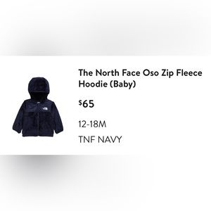 The North Face Oso Zip Fleece hoodie coat - infant  boys in navy